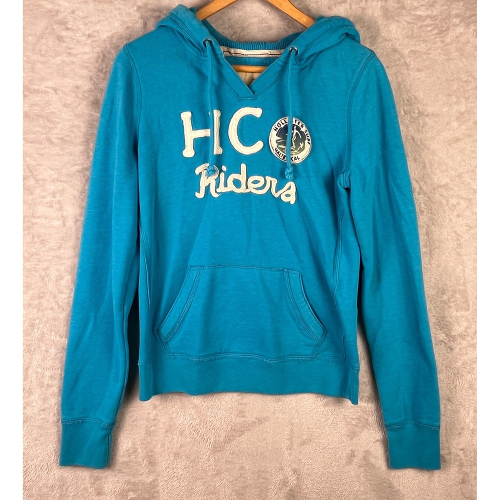 Y2K Hollister Womens Blue Hoodie Large HCO Riders Logo Surf Graphic Turquoise
